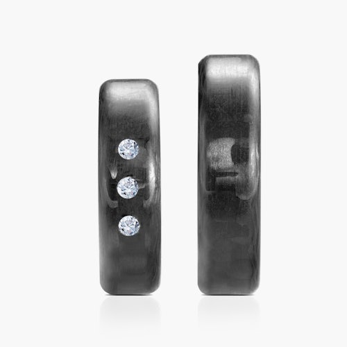Obrączki ślubne: carbon, płaskie, zaokrąglone, 6 mm